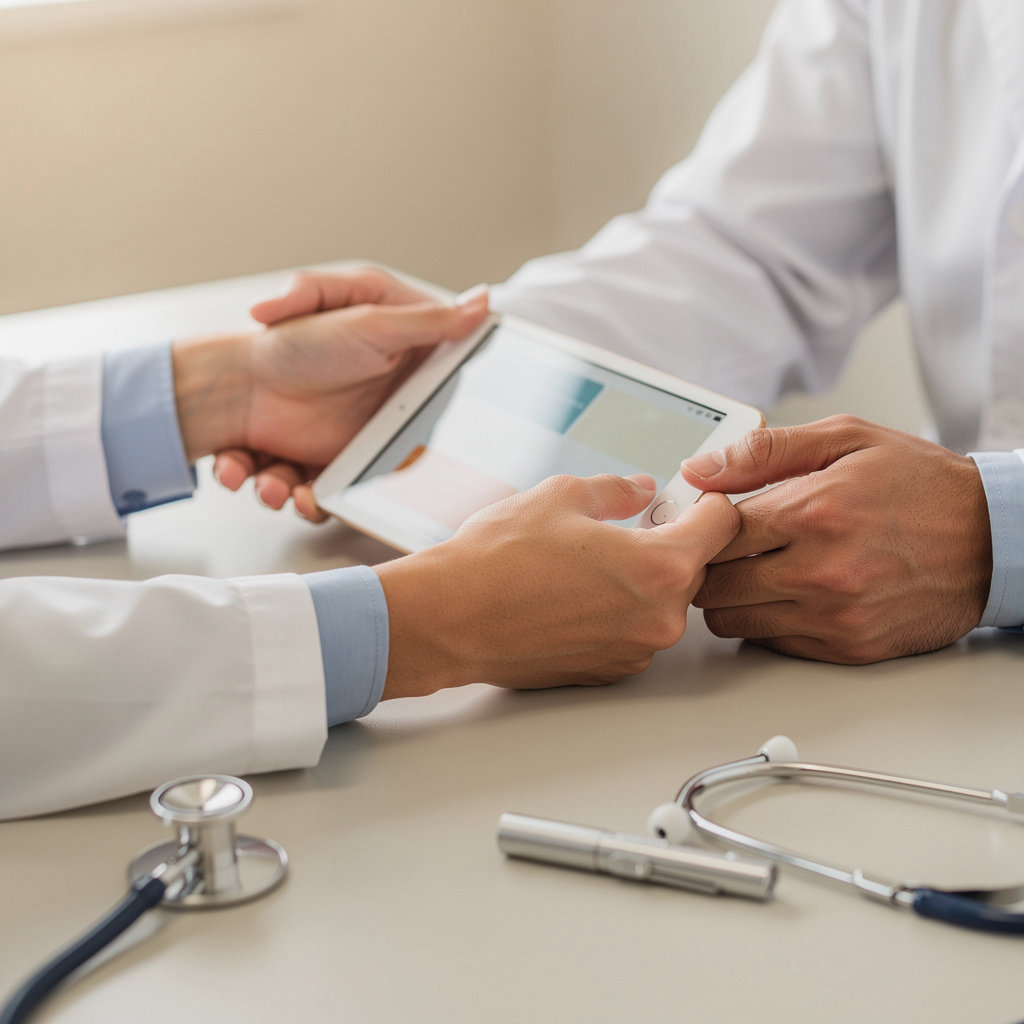 Dr. Megan E. Mcgarvey, MD San Diego physician discussing personalized care with a patient in a modern clinic